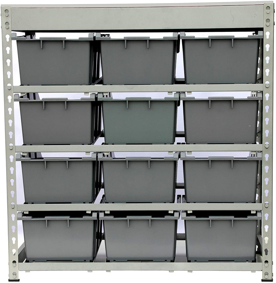 KING'S RACK Bin Rack Boltless Steel Storage System Organizer w/ 12 Plastic  Bins in 4 tiers