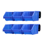KING'S RACK Wall Mount Hanging Bin Rack Storage System Organizer  w/ 6 Blue Plastic Bins