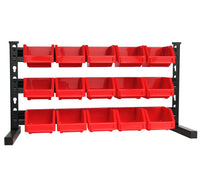 KING'S RACK Bin Storage System Organizer w/ 15 Plastic Bins in 3 tiers