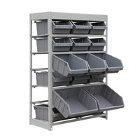 KING'S RACK Bin Rack Storage System Heavy Duty Steel Rack Organizer Shelving Unit w/ 16 Plastic Bins in 6 tiers