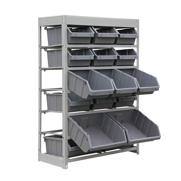 King's Rack Bin Rack Boltless Steel Storage System Organizer w/ 12 Plastic  Bins in 4 tiers 