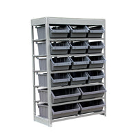 KING'S RACK Bin Rack Storage System Heavy Duty Steel Rack Organizer Shelving Unit w/ 16 Plastic Bins in 6 tiers