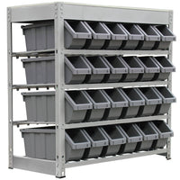 KING'S RACK Bin Rack Boltless Steel Storage System Organizer w/ 24 Plastic Bins in 4 tiers