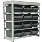 KING'S RACK Bin Rack Boltless Steel Storage System Organizer w/ 12 Plastic Bins in 4 tiers
