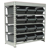 KING'S RACK Bin Rack Boltless Steel Storage System Organizer w/ 12 Plastic Bins in 4 tiers