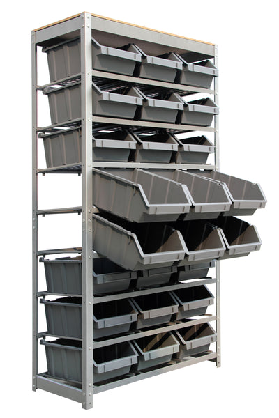King's Rack Bin Rack Boltless Steel Storage System Organizer w/ 12 Plastic  Bins in 4 tiers 