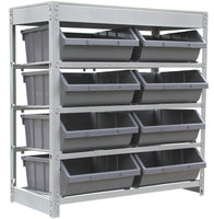 KING'S RACK Bin Rack Boltless Steel Storage System Organizer w/ 8 Plastic Bins in 4 tiers