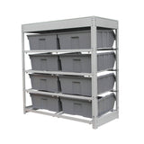 KING'S RACK Bin Rack Boltless Steel Storage System Organizer w/ 8 Plastic Bins in 4 tiers