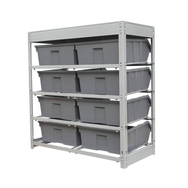 Gray 6-Tier Boltless Bin Storage System Garage Storage Rack (22 Plastic  Bins in 6 Tier)