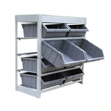 KING'S RACK Bin Rack Boltless Steel Storage System Organizer w/ 8 Plastic Bins in 4 tiers