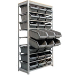KING'S RACK Bin Rack Storage System Heavy Duty Steel Rack Organizer Shelving Unit w/ 24 Plastic Bins in 8 tiers