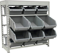 KING'S RACK Bin Rack Boltless Steel Storage System Organizer w/ 12 Plastic Bins in 4 tiers
