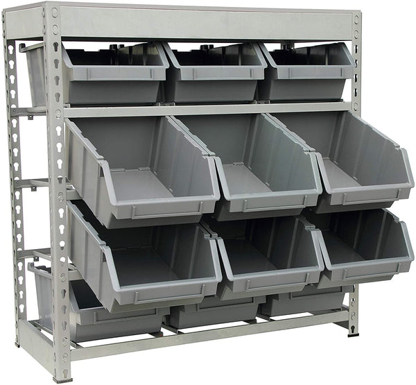 KING'S RACK Bin Rack Storage System Heavy Duty Steel Rack Organizer  Shelving Unit w/ 16 Plastic Bins in 6 tiers