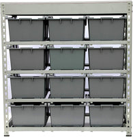 KING'S RACK Bin Rack Boltless Steel Storage System Organizer w/ 12 Plastic Bins in 4 tiers