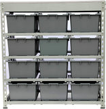 KING'S RACK Bin Rack Boltless Steel Storage System Organizer w/ 12 Plastic Bins in 4 tiers