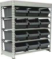 KING'S RACK Bin Rack Boltless Steel Storage System Organizer w/ 12 Plastic Bins in 4 tiers