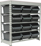 KING'S RACK Bin Rack Boltless Steel Storage System Organizer w/ 12 Plastic Bins in 4 tiers