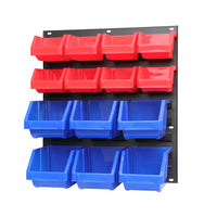 King's Rack Wall Mount Hanging Bin Rack Storage System Heavy Duty Steel Rack Organizer Shelving Unit w/ 14 Plastic Bins